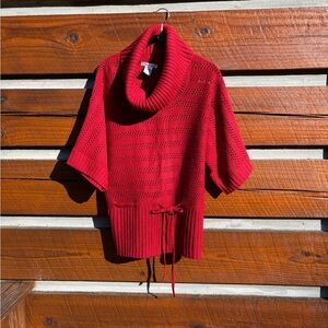 Women’s red sweater with cowl neck detail. Size M.